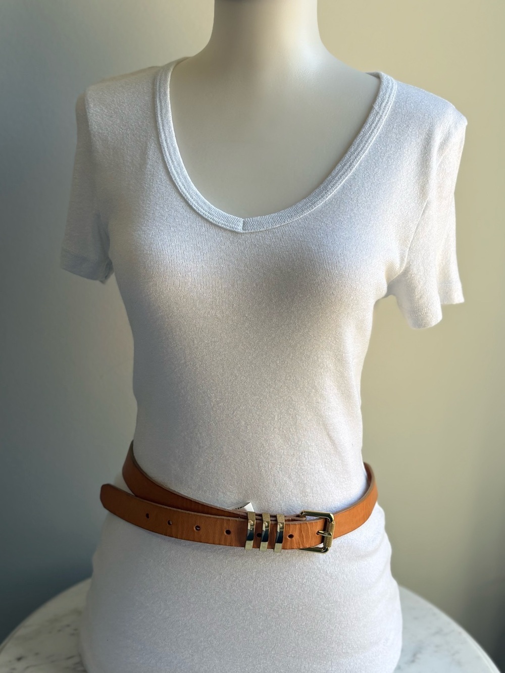 J.Crew NWT Cognac Leather Belt Gold Hardware Size Small